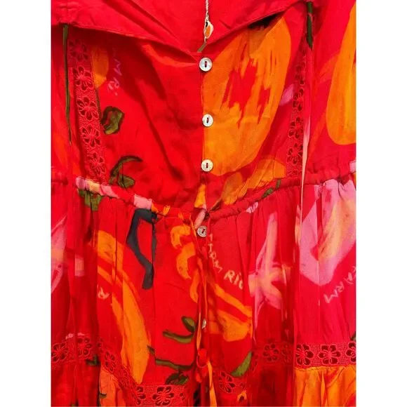 NWT farm rio mixed fruits ocean tiered sleeveless ruffle maxi dress large - Picture 5 of 10